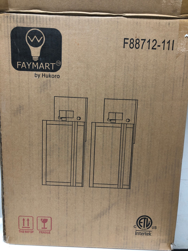 Hukoro F88712-11i Martin 1-Light 17.25 in. H Matte Black Finish Hardwired Outdoor Wall Lantern Sconce (2-Pack)