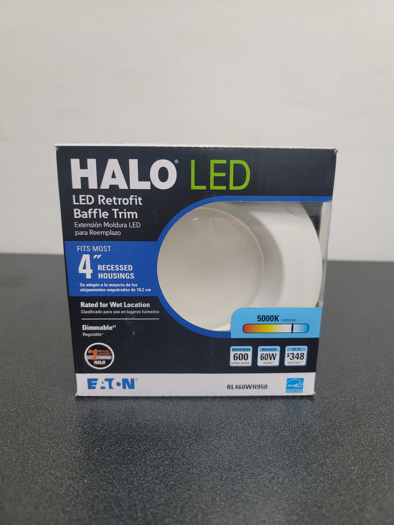 Halo RL460WH950 RL 4 in. White Integrated LED Recessed Ceiling Light Fixture Retrofit Baffle Trim with 90 CRI, 5000K Daylight