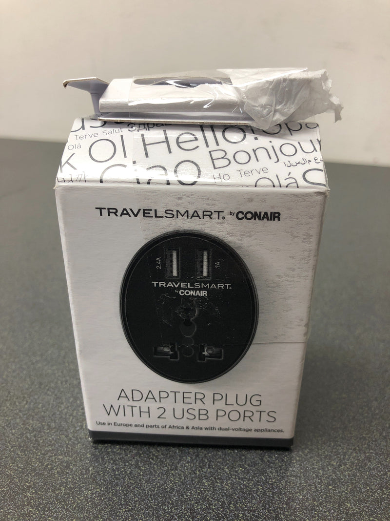 TRAVEL SMART EU Adapter Plug with Outlet and 2 USB Ports - Charges Smartphones and Tablets