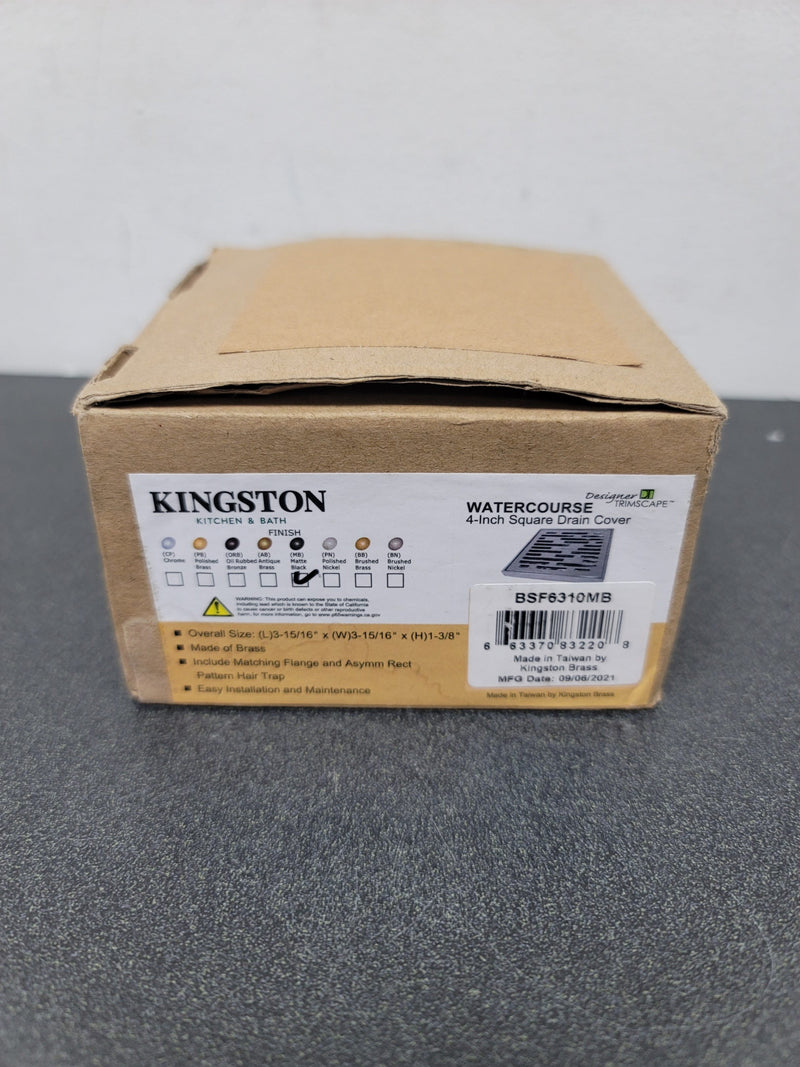 Kingston Brass BSF6310MB Watercourse 4" Wide Transit Square Shower Drain - Matte Black