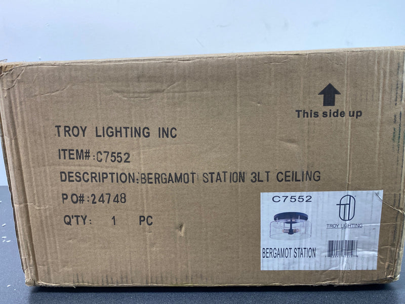 Troy lighting C7552 Bergamot Station 6.75 in. 3-Light Carbide Black and Polished Nickel Semi-Flush Mount