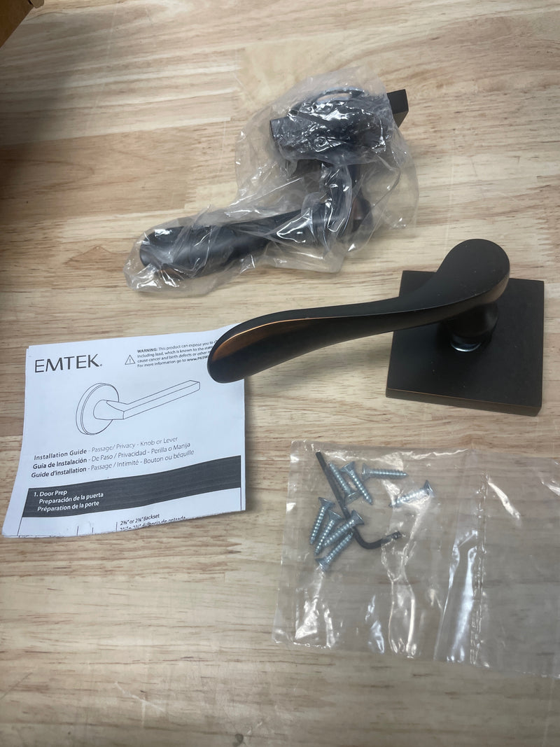 EMTEK Square Rosette Dummy, Pair with Matching Finish Luzern Lever - Choice of 7 Finishes - 5050LUUS10B - Oil Rubbed Bronze (US10B)