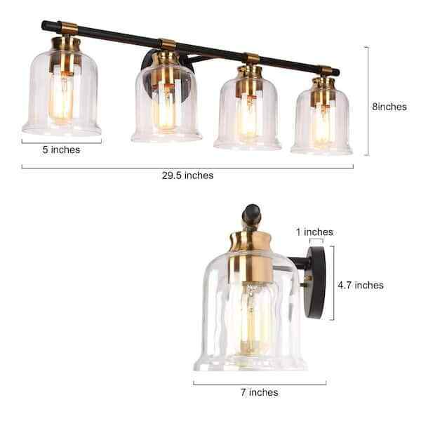 Zevni Modern 29.5 in. 4-Light Brass Gold Vanity Light with Black Finish