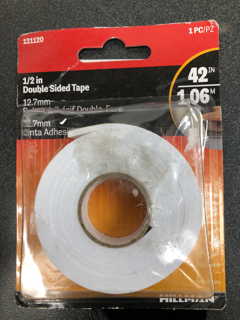 Mounting tape, double-sided adhesive, white, 1/2 x 42", hillman, 121120