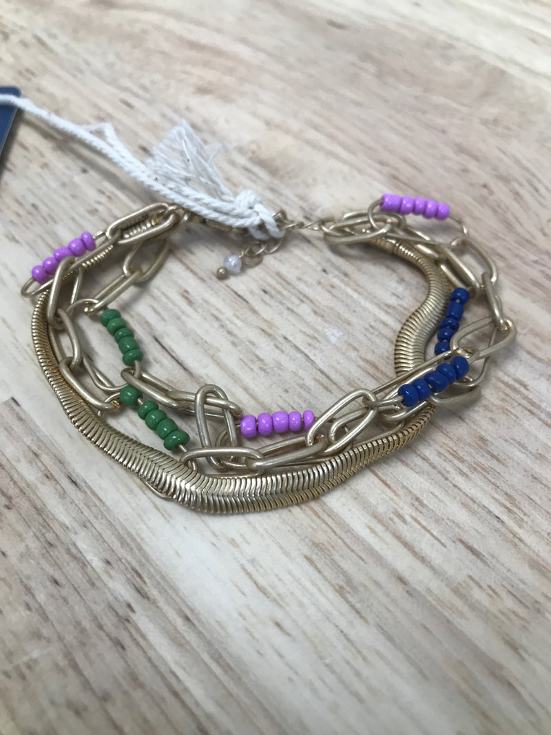 Herringbone and paperclip layered chain bracelet - universal thread™ green/purple