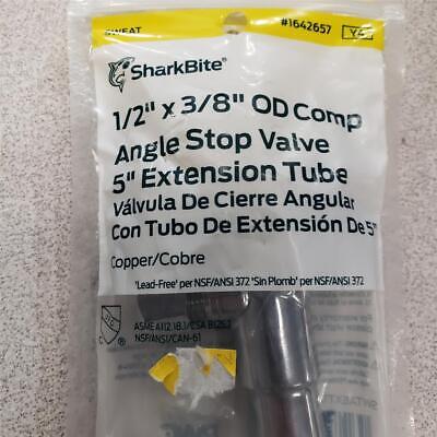 = Sharkbite 1/2" x 3/8" OD Comp Angle Stop Valve 5" Extension Tube 1642657 NEW