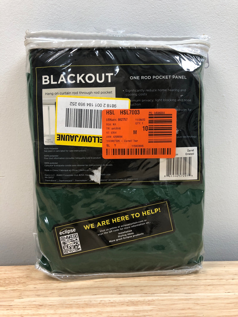 Eclipse 16205037095EMR Darrell ThermaWeave™ Emerald Solid Polyester 37 in. W x 95 in. L Blackout Single Rod Pocket Curtain Panel