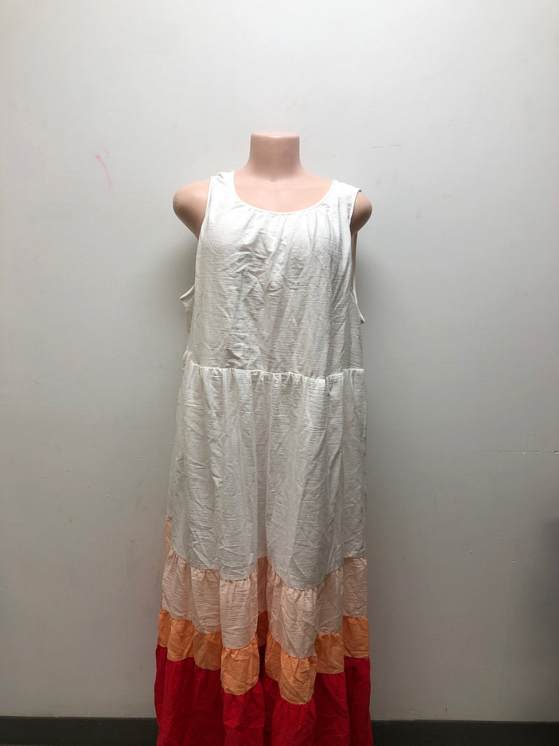 Women's Plus Size Sleeveless Colorblock Tiered Dress w/ Pockets - Ava & Viv 1X