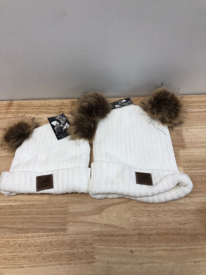 Arctic gear adult & toddler cotton cuff winter hats with poms  bright white with shepard poms