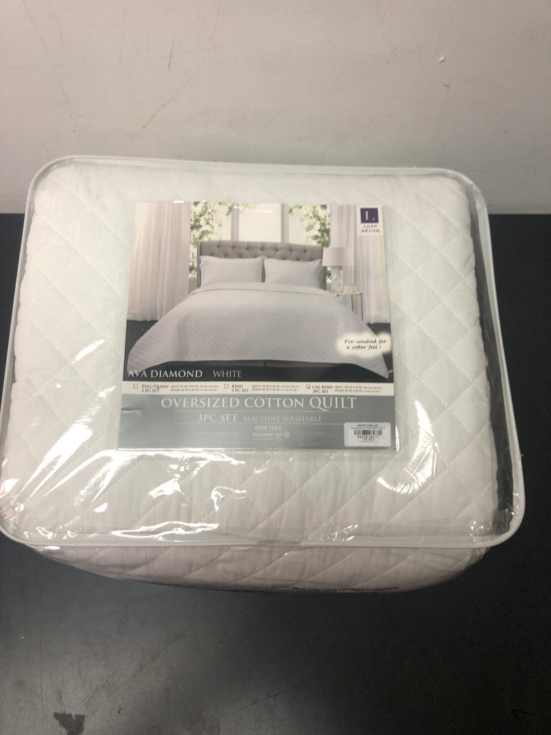 Lush Decor Ava Quilt Diamond Pattern Solid 3 Piece Oversized Bedding Blanket Bedspread Set - California King - White
