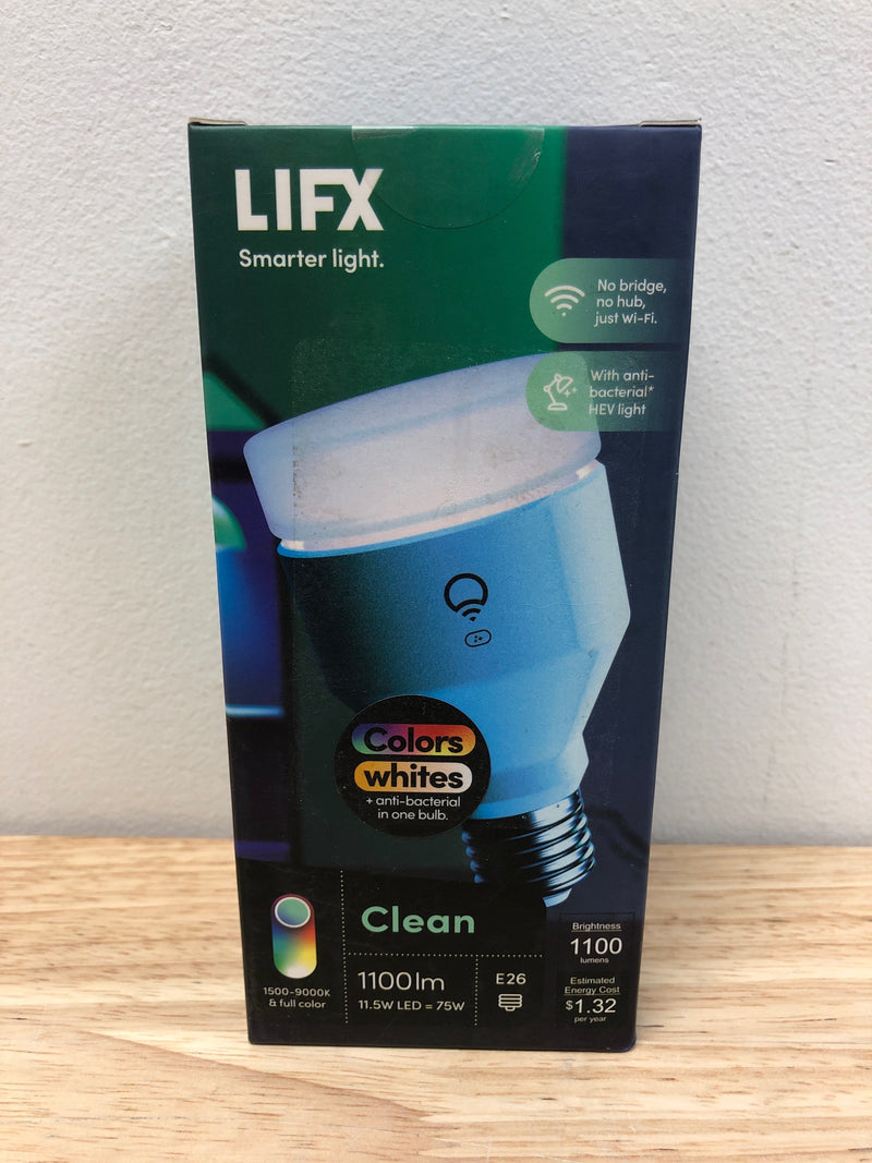 Lifx LHLA19E26UVUS 75-Watt Equivalent A19 Clean RGB Multi-Color Smart Wi-Fi LED Light Bulb, Works with Alexa/Hey Google/HomeKit/Siri 1-Pack