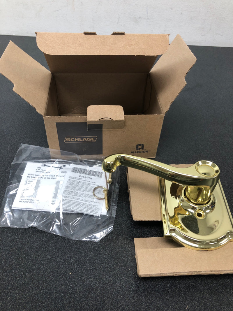Schlage F170FLA605CAMLH Flair Left Handed Non-Turning One-Sided Dummy Door Lever Set with Decorative Camelot Trim - Polished Brass