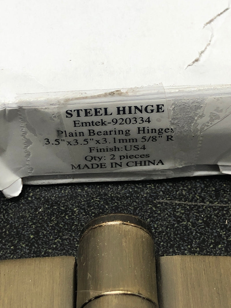 (2-Pk) Emtek Plain Bearing Hinges Satin Brass US4 Steel 3.5" x 3.5" 920334