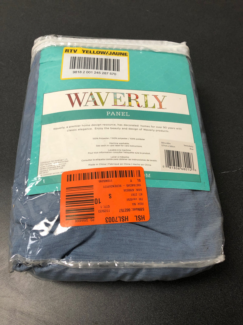 Waverly 22716801585 Serendipity Blue  Solid Polyester 50 in. W x 63 in. L Light Filtering Single Pinch Pleat Back Tab Curtain Panel