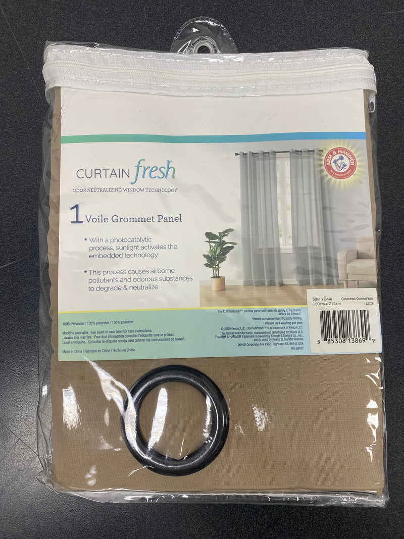 Curtain fresh 11497059X084LAT Curtainfresh Latte Solid Polyester 59 in. W x 84 in. L Sheer Single Grommet Top Curtain Panel