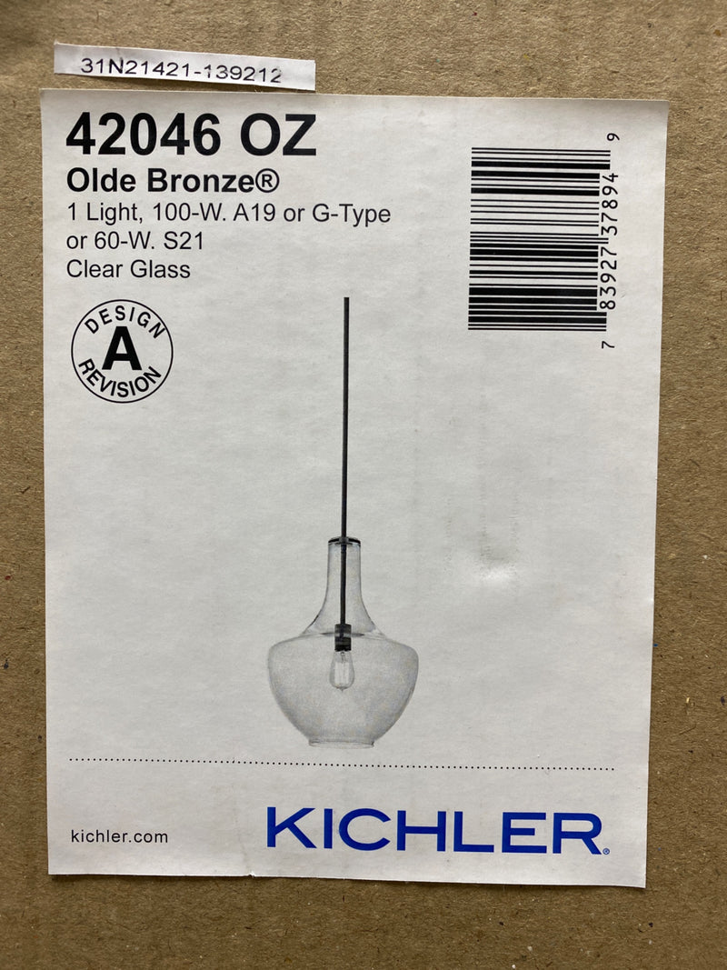 Kichler 42046OZ Everly Single Light 14" Wide Pendant with Bell Glass Shade - Olde Bronze