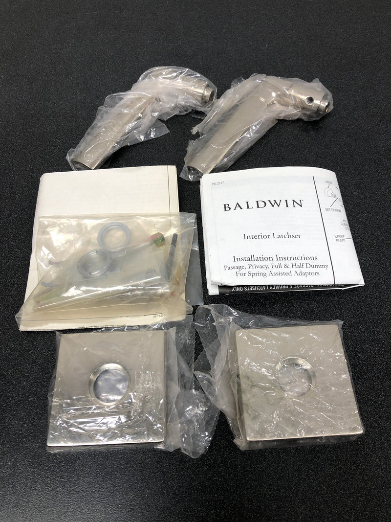 Baldwin L021056FD L021 Non-Turning Two-Sided Dummy Door Lever Set with R017 Rose from the Estate Collection - Lifetime Satin Nickel