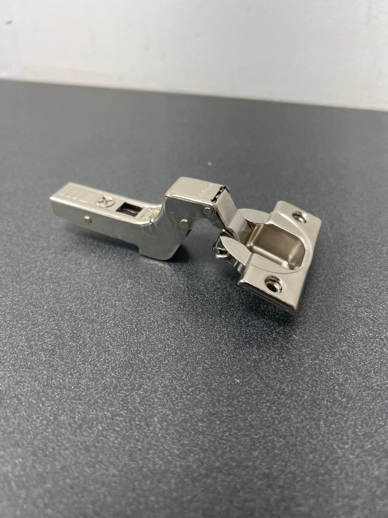 Blum 120 degree clip top half cranked screw-on self closing cabinet hinge, nickel plated