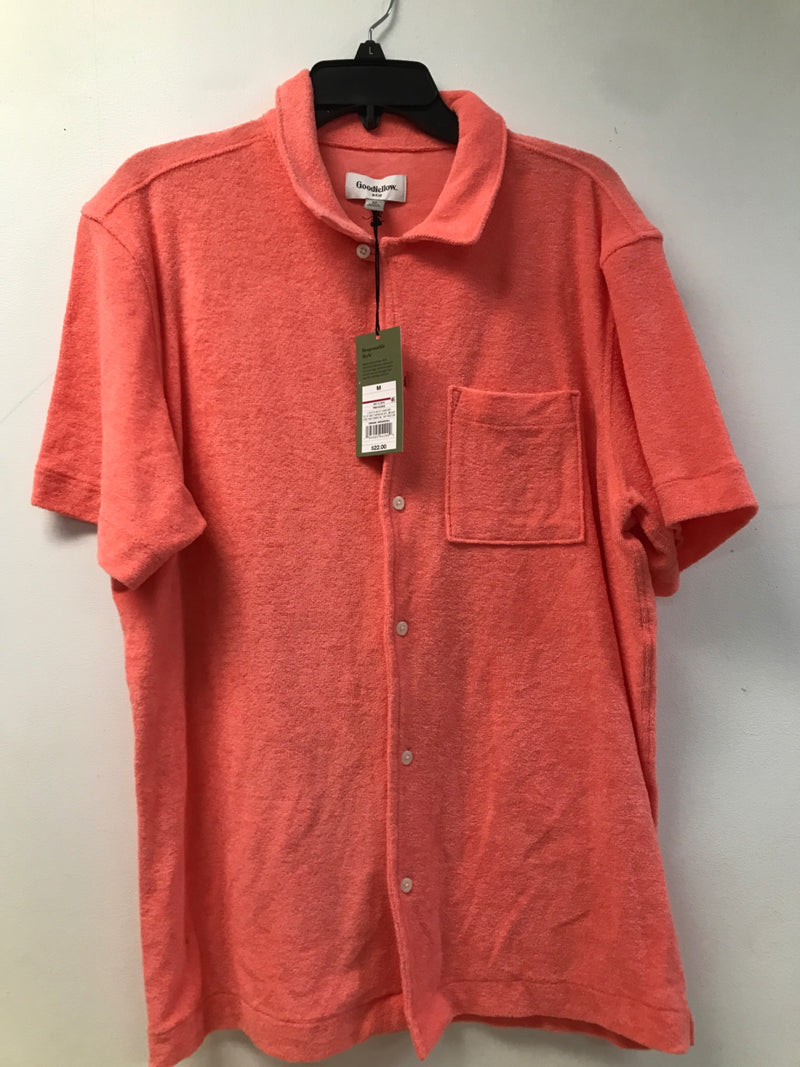 Goodfellow & Co Men's Terry Short Seeve Camp Button-Down Shirt (as1, Alpha, m, Regular, Regular, Pink, Medium)