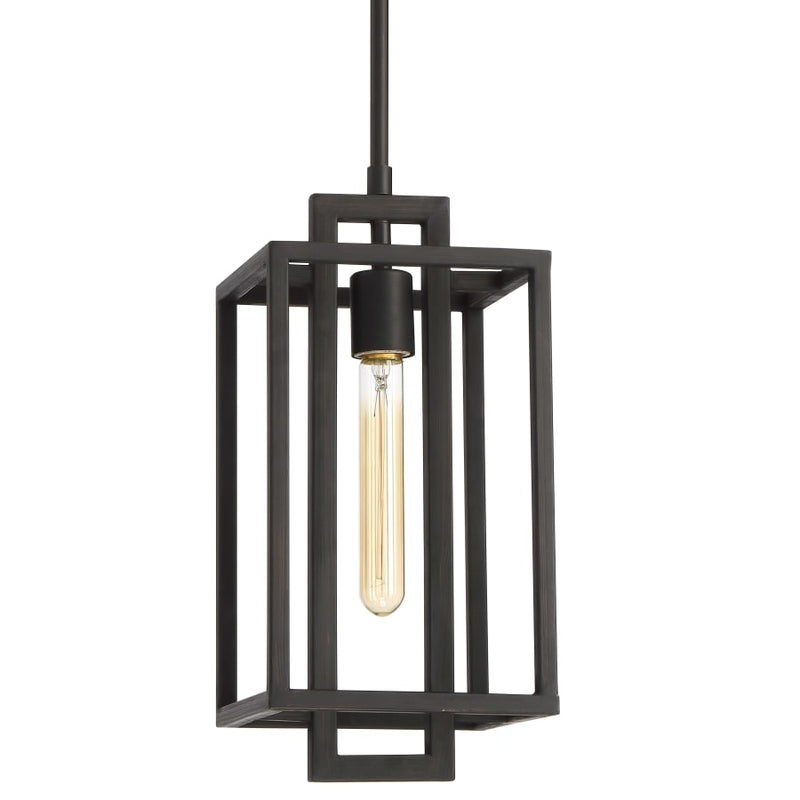 Craftmade Cubic Single Light 7" Wide Cage Mini Pendant - Aged Bronze Brushed