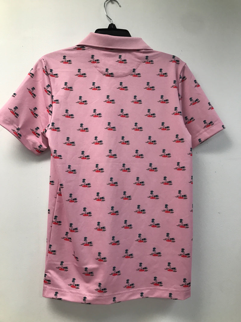 Goodfellow & Co Men's Printed Short Sleeve Perforance Polo Shirt (as1, Alpha, s, Regular, Regular, Pink Island, Small)