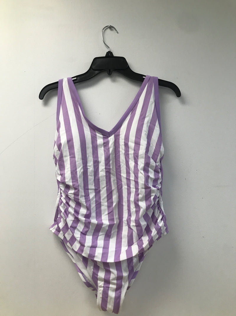 Kona Sol Women's Plus V-Neck Over The Shoulder High Leg One Piece Swimsuit Bathing Suit - Purple - Size 14W