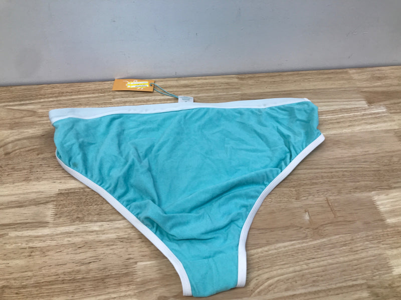 Kona Sol Women's Plus Terry Textured Solid High Waist High Leg Bikini Bottom – Turquoise – Size 2X (20W-22W)