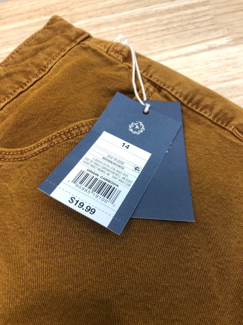 Universal thread women's high-rise vintage midi jean shorts - (as1, numeric, numeric_14, regular, regular, brown, 14)