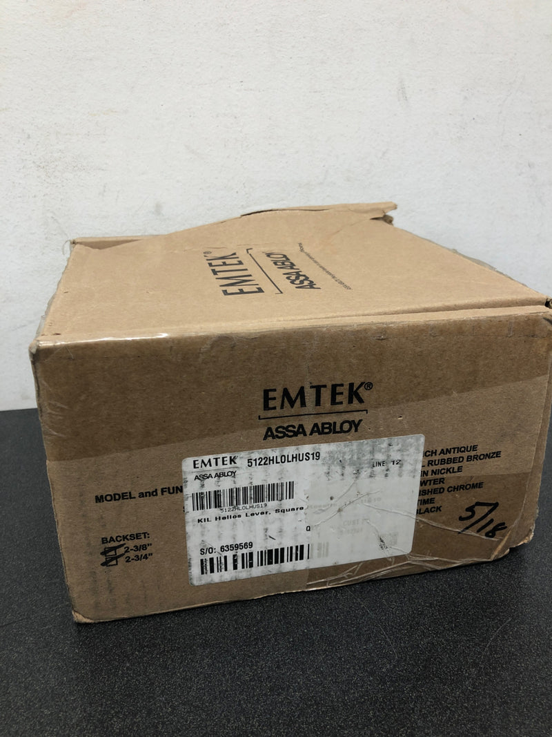 Emtek 5122HLOUS19LH Helios Left Handed Single Cylinder Keyed Entry Door Lever Set with Square Rose - Flat Black
