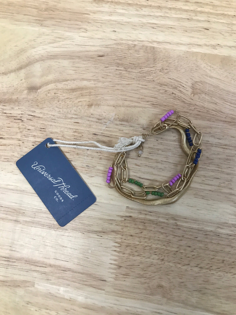 Herringbone and paperclip layered chain bracelet - universal thread™ green/purple