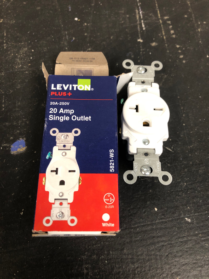 Leviton R52-05821-0WS 20 Amp Commercial Grade Double-Pole Single Outlet, White