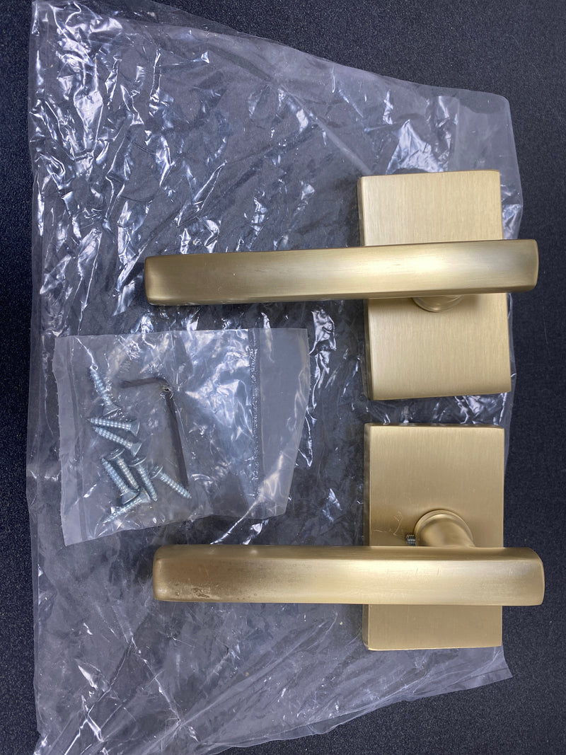 Emtek 5052FRLUS4RH Freestone Right Handed Non-Turning Two-Sided Dummy Door Lever Set with Modern Rectangular Rose from the Urban Modern Collection - Satin Brass