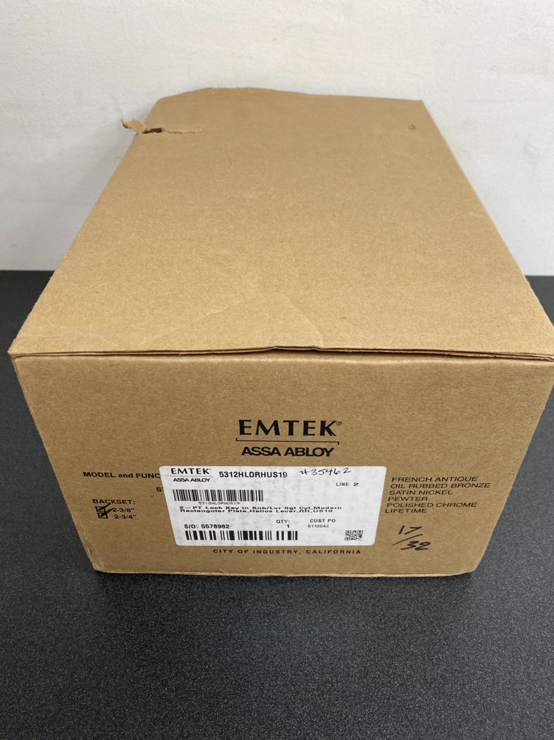 Emtek 5312US19 Modern Rectangular Two Point Single Cylinder Keyed Entry Lever Set - Flat Black