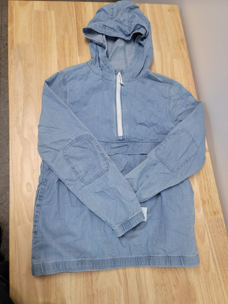 Boys Cat & Jack Chambray Blue Half Zip Hooded Windbreaker Anorak Jacket Sz Large
