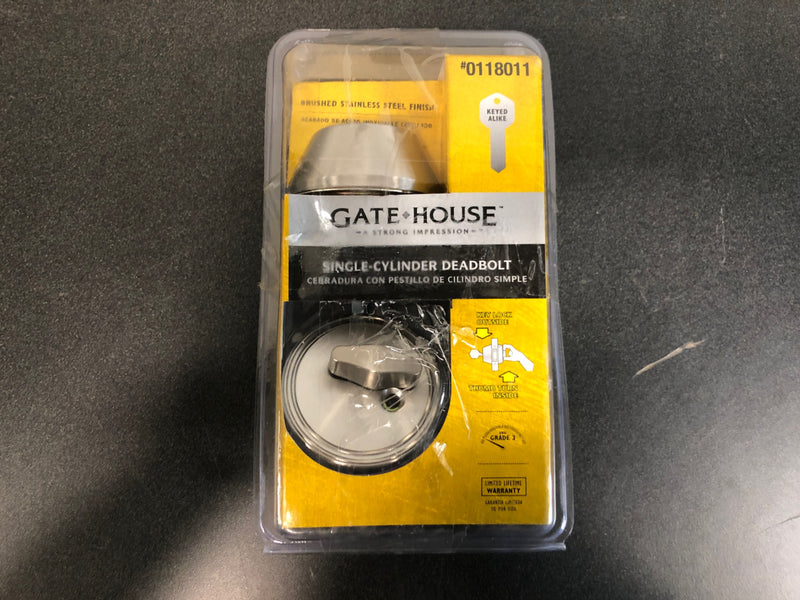 Gatehouse Baron Satin Chrome Single-Cylinder Deadbolt Keyed Entry Door Knob Combo Pack