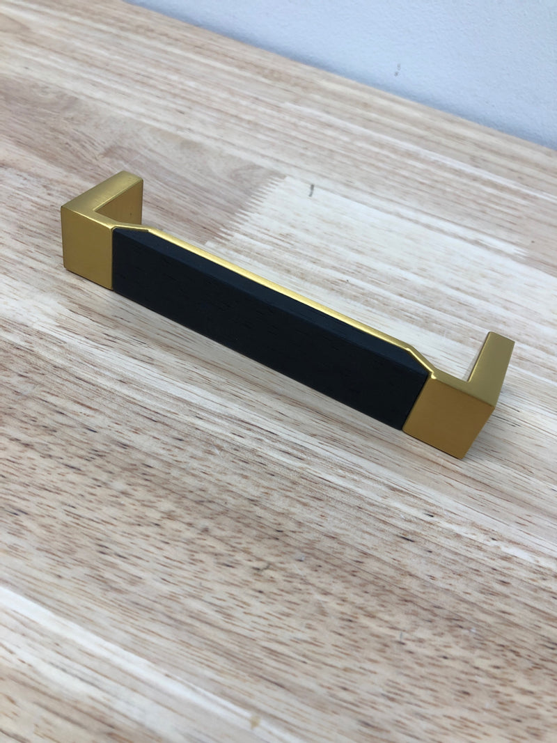 Belwith Keeler B076620WB-BGB Fuse 5-1/16 Inch (128 mm) Center to Center Modern Cabinet Handle / Drawer Pull with Wood Inlay - Brushed Golden Brass With Black Wood