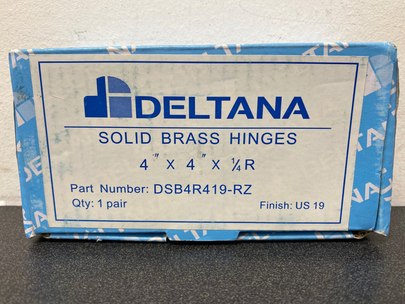 Deltana DSB4R419-RZ 4" x 4" Solid Brass 1/4" Radius Corner Plain Bearing Full Mortise Hinge with Zig Zag Hole Pattern - Pair - Black