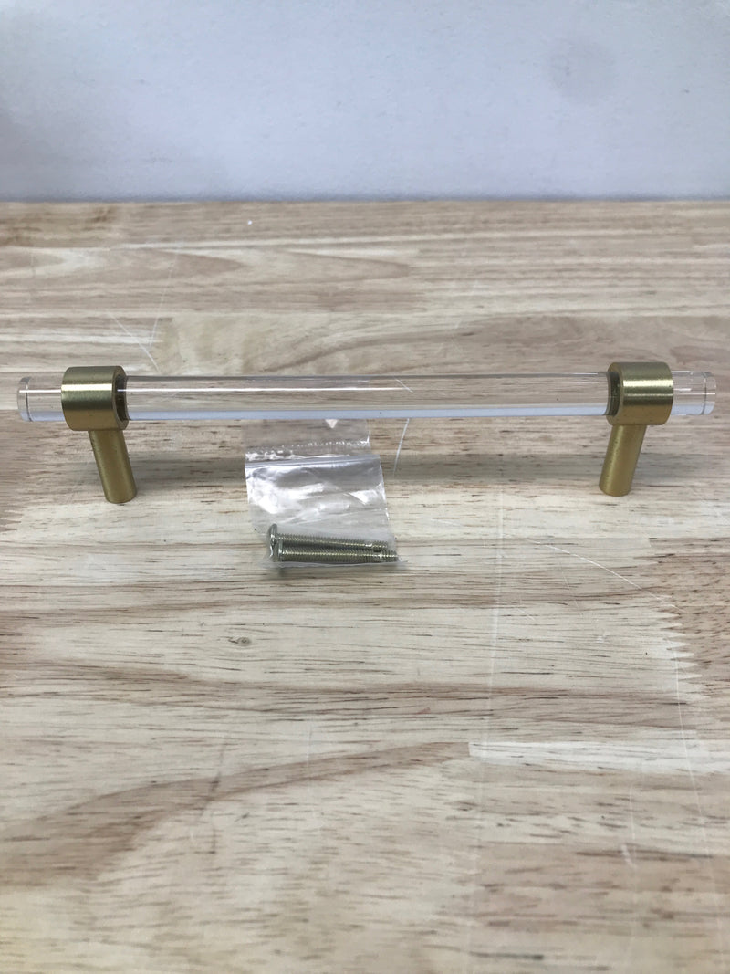 Alno A860-6-SB Modern 6" Center to Center Acrylic Bar Cabinet Handle Cabinet Pull with Solid Brass Mount - Satin Brass