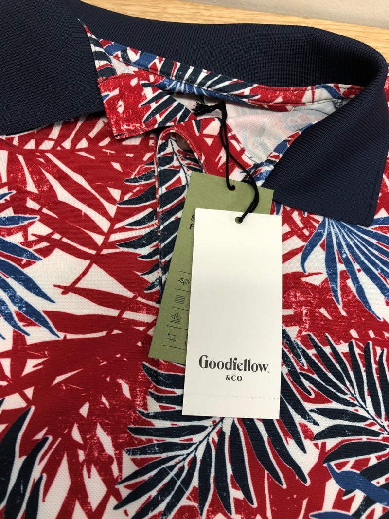 Goodfellow & Co Men's Printed Short Sleeve Perforance Polo Shirt (as1, Alpha, m, Regular, Regular, White, Medium)