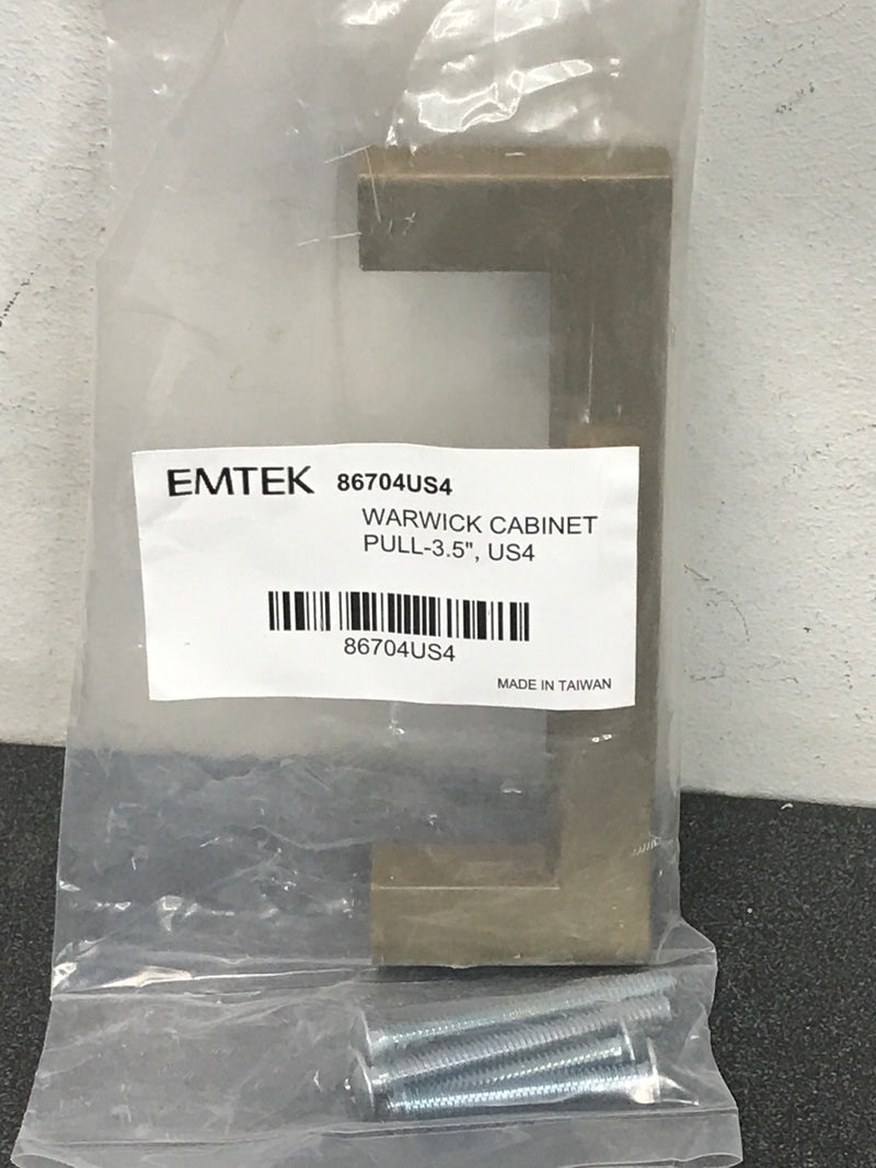 Emtek 86704US4 Warwick 3-1/2 Inch Center to Center Handle Cabinet Pull from the Modern Rectangular Collection - Satin Brass