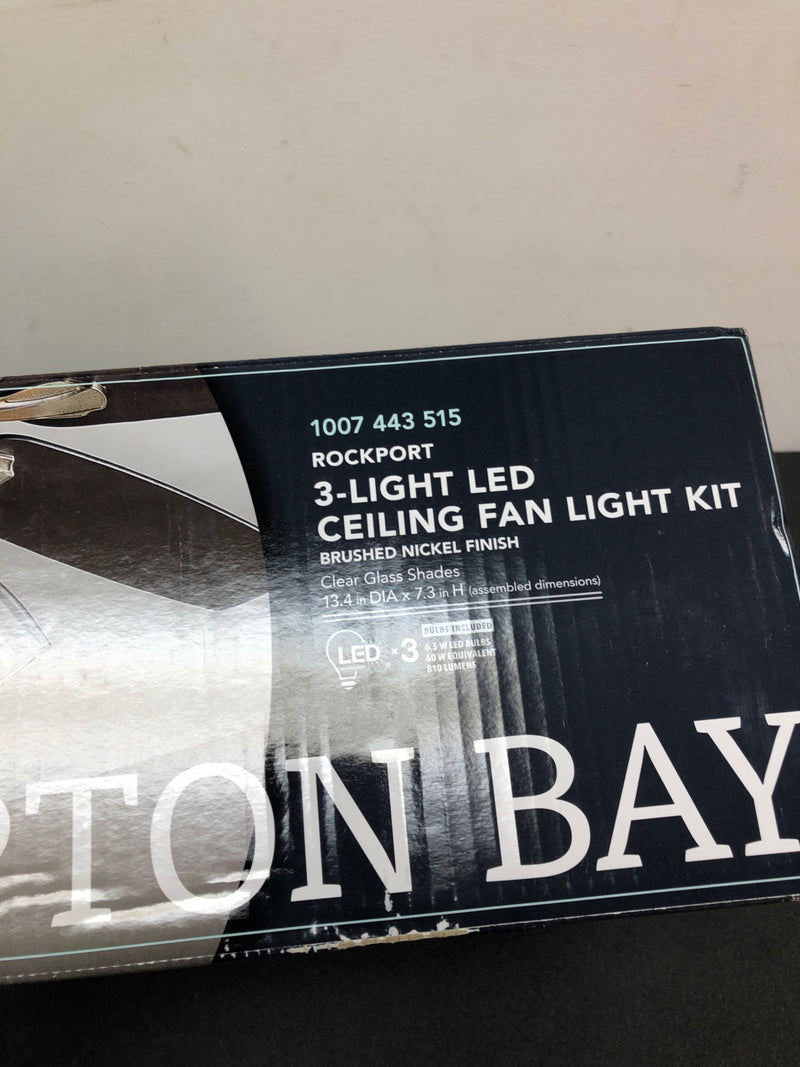 Hampton bay 52250 Rockport Universal 3-Light Brushed Nickel Ceiling Fan LED Light Kit