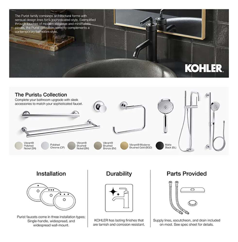 Kohler Purist Tub and Shower Trim Package with 2.5 GPM Single Function Shower Head with Katalyst, MasterClean and Rite-Temp Technologies