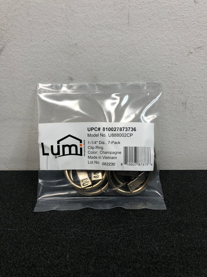 LUMI Curtain Rings with Clips 1.25", 7-Pack (Champagne)