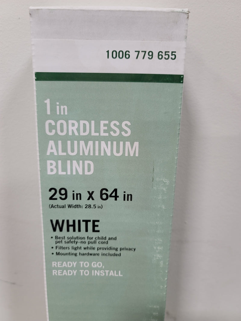 Unbranded 32111 Pre-Cut White Cordless Room Darkening 1 in. Slat Aluminum Blind 29 in. W x 64 in. L