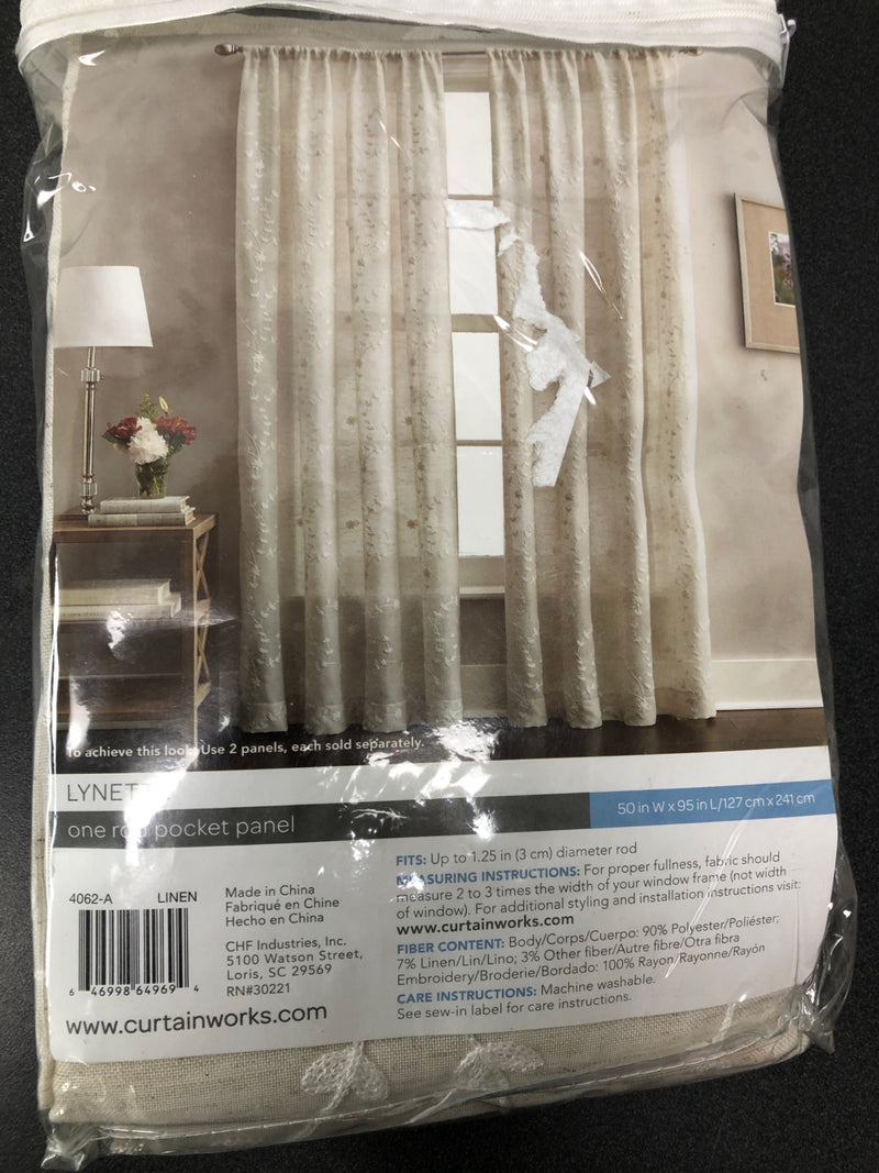 Unbranded 1Q40620ALE Linen Floral Embroidered Rod Pocket Sheer Curtain - 50 in. W x 95 in. L