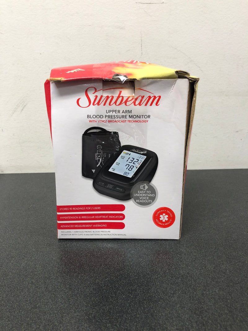 Sunbeam upper arm blood pressure monitor with voice broadcast technology