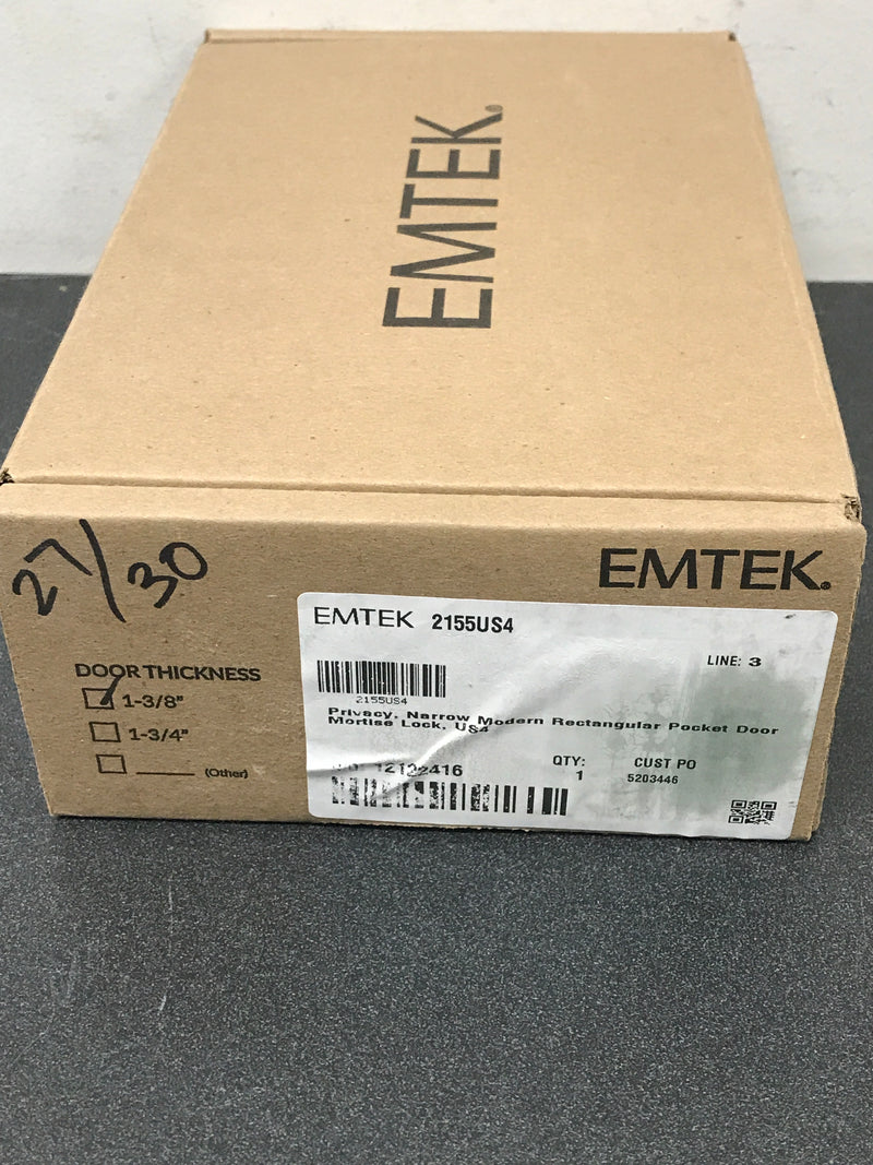 Emtek 2155US4 Narrow Modern Rectangular 7-1/4" Tall Privacy Pocket Door Lock - Satin Brass