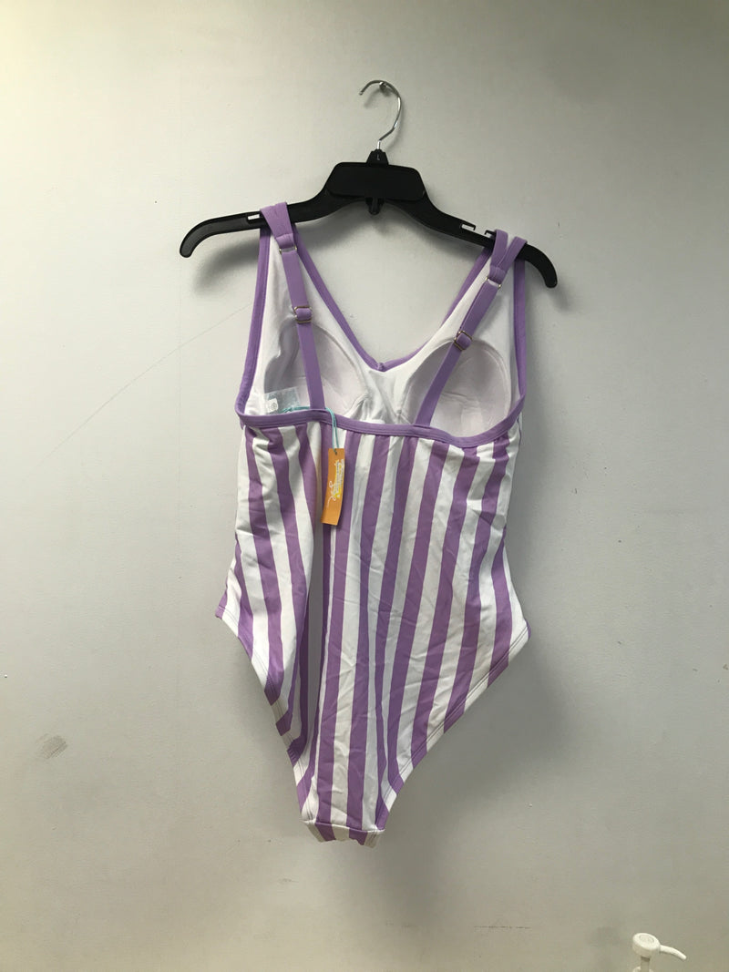 Kona Sol Women's Plus V-Neck Over The Shoulder High Leg One Piece Swimsuit Bathing Suit - Purple - Size 14W