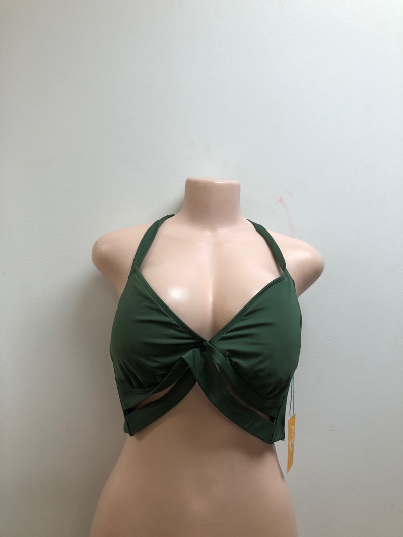 Women's faux wrap bikini top - kona sol™ dark green d/dd cup