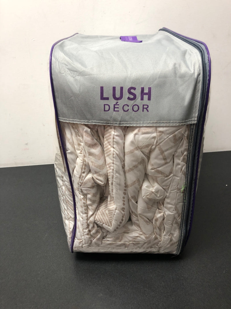 Lush Decor Hygge Geo Reversible 5 Piece Comforter Set, King, Taupe & White